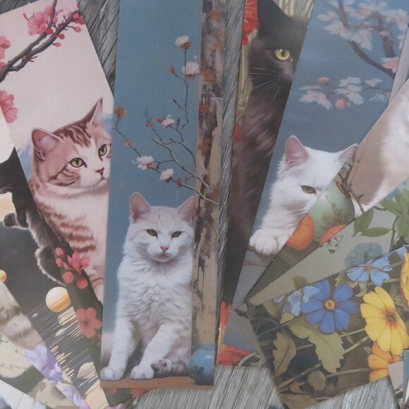 SET 30 Cat Bookmarks Cardboard Different Designs (F94) - Picture 3 of 6